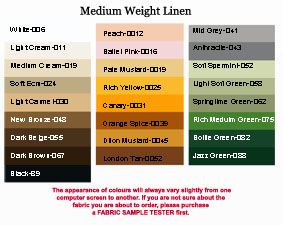 Light Weight Linen fabric (4x5cm sample colour testers & per metre ...